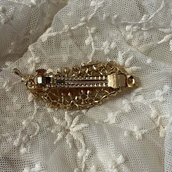 Elegant Gold Leaf Bridal Hair Barrette – Crystals & Pearls - Picture 2 of 4